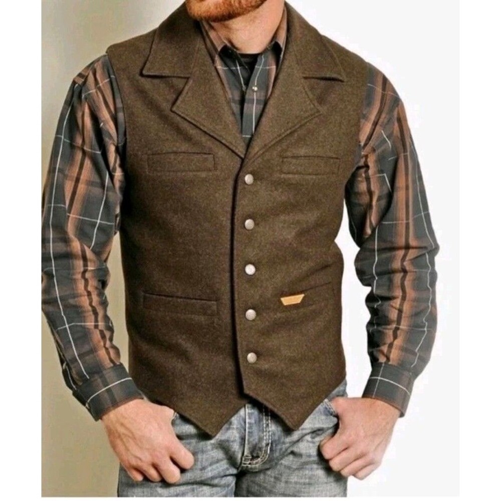 Powder River Outfitters Vest Mens XLT Brown Wool Blend Montana Western Cowboy
